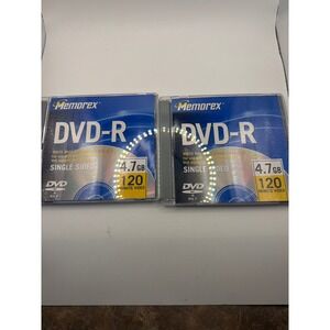 Lot of 2 Memorex DVD-R 4.7GB 120 Minute Single Sided Blank Media Discs Cases
